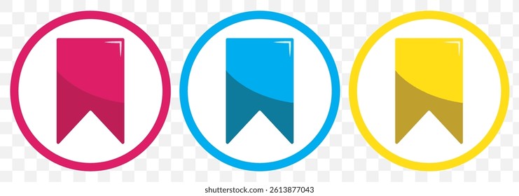 Bookmark icon Set of 3. bookmarks for phone vector icon. bookmark for internet online views. Social media flat icon. Vector illustration on Transparent Background.
