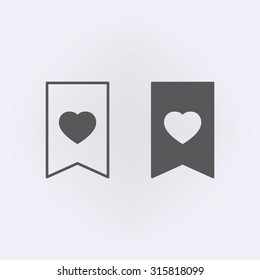 Bookmark icon set with heart . Vector illustration