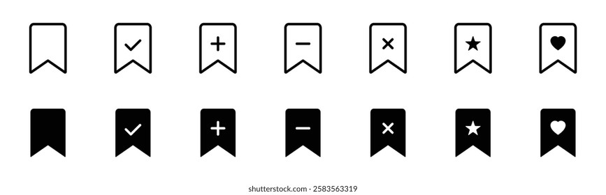 Bookmark Icon Set Minimalistic, Flat Design, Line Icons for Apps, Websites, and Software Essential UI Elements in Modern Styles. Fully scalable and customizable for print and digital.