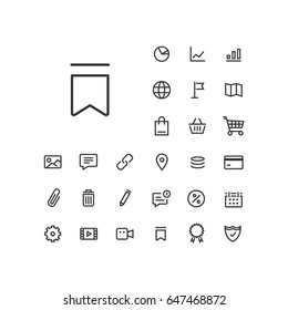 Bookmark icon in set on the white background. Universal linear icons to use in web and mobile app.