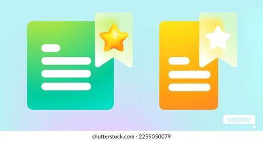 Icono de marcador con el logotipo de estrella en estilo glassmorfismo. Agregar a la colección. Icono de logro del vector 3D. Vidrio transparente con efecto desdibujado. para marcadores, comentarios, favoritos, mejores botones.