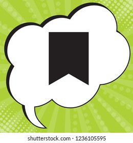 Bookmark icon. Vector. Black icon in speech bubble at popart yellow green background.