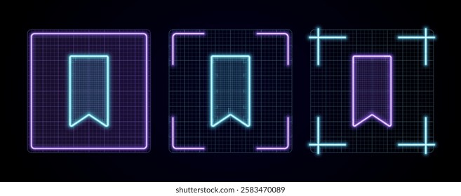 Bookmark icon vector, cyber neon visual, glowing border grid vector.	