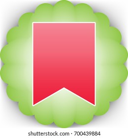 Bookmark icon. Vector. Pinkish icon with white contour on green background which similar to flower.