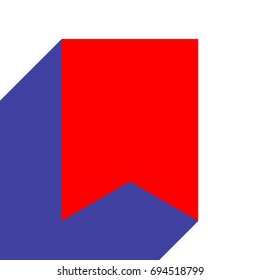 Bookmark icon. Vector. Red flat style icon with dark blue long shadow on white background.