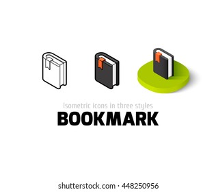Bookmark icon, vector symbol in flat, outline and isometric style