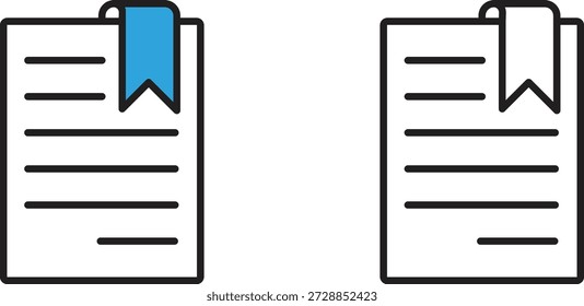 Lesezeichensymbole für Dokumente, blau und weiß, einfache Linienart, für Web- und mobile Nutzung