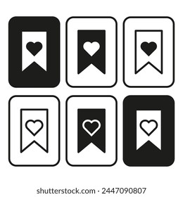 Bookmark icons set. Heart symbol. Love reading concept. Vector illustration. EPS 10.