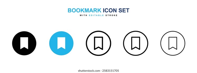 Bookmark icons vector collection in black and blue colors on white background