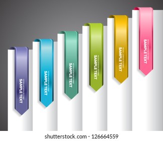 Bookmark labels, stickers or indicators on the edge of a page.