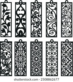 Bookmark Laser Cut, Laser Cut File, Bookmark  Cricut, Cutting Machine Files, Glowforge, Digital Download, Bookmark. Decorative elements with floral ornaments, floral motifs, leaves, flowers, Template