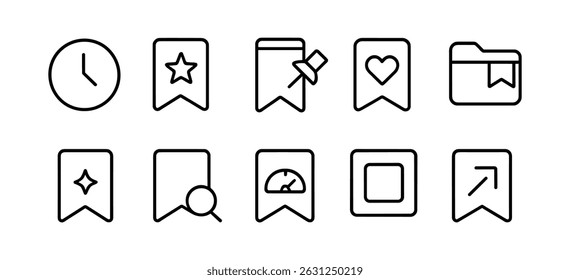 Conjunto de iconos de línea de marcadores: símbolos de marcadores simples y limpios para la navegación