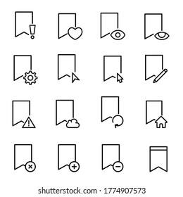 Bookmark line icons set. Stroke vector elements for trendy design. Simple pictograms for mobile concept and web apps. Vector line icons isolated on a white background.