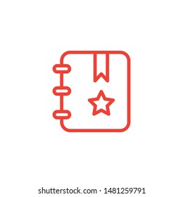Bookmark Line Red Icon On White Background. Red Flat Style Vector Illustration.