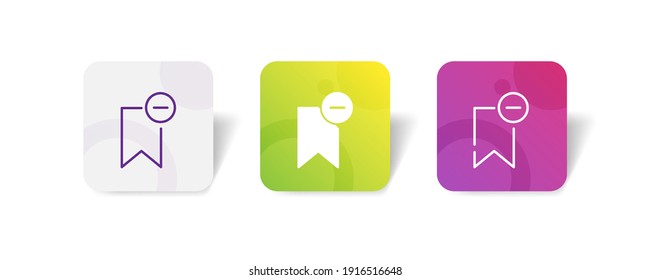Bookmark with minus mark icon button set in line, glyph and unconnected style in gradient 3D color