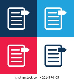 Marcador En archivo azul y rojo cuatro colores mínimo conjunto de iconos