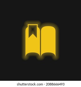 Lesezeichen auf einem Schwarzen Buch Gelb leuchtendes Neonsymbol