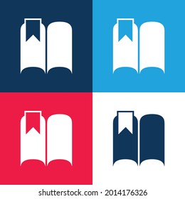 Marcador En un libro abierto azul y rojo cuatro colores conjunto de iconos mínimo