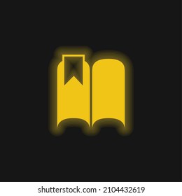 Marcador en un icono de neón amarillo brillante del libro abierto