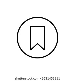 Bookmark outline icon on circle line. Favorite mark, save sign symbol