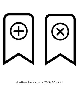 Bookmark outline vector icon set. Containing click button, add, remove, star favorite, rename or edit, list, save, settings, enter, copy, primary, open, manager, show icon illustration.