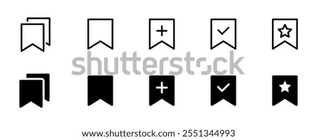 Bookmark outline vector icons. Save, label, tag sign. Bookmark pictogram collection