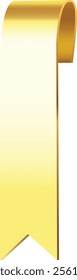 Bookmark ribbon with curled edge pointing downwards, created with gradient gold colors, ideal for marking pages, symbolizing luxury and elegance
