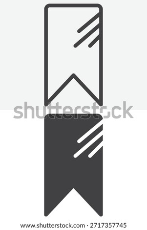 Bookmark ribbon save page icon set in different style. Line outline icon and solid version, editable stroke vector sign and symbol for favorite, tag, mark, reading list and web.