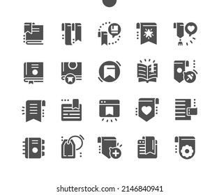 Bookmark. Saved link. Book, reading, literature, tag, ribbon, label and sticker. Diary with bookmarks. Vector Solid Icons. Simple Pictogram
