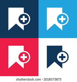 Bookmark Service Add Button blue and red four color minimal icon set