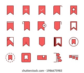 Lesezeichen-Zeilensymbole im Flachdesign mit Elementen für Webdesign und mobile Apps.  Sammlung modernes Infografik-Logo und Symbol. Web-Vektorgrafik-Piktogramm