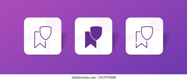 Bookmark with shield icon button set in line, glyph and unconnected style in gradient 3D color