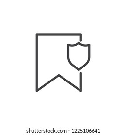 Bookmark with shield outline icon. linear style sign for mobile concept and web design. Bookmark protection simple line vector icon. Symbol, logo illustration. Pixel perfect vector graphics