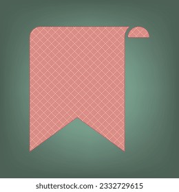 Bookmark sign. Apricot Icon with Brick Red parquet floor graphic pattern on a Ebony background. Feldgrau. Green. Illustration.