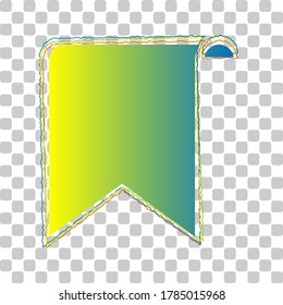 Lesezeichen-Zeichen. Blau-Grün-Farbverlauf-Symbol mit vier Roughen-Konturen auf stylischem, transparentem Hintergrund. Illustration.