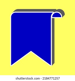 Bookmark sign. Blue Icon with white stroke in 3d at yellow Background. Illustration.