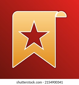 Bookmark sign. Golden gradient Icon with contours on redish Background. Illustration.