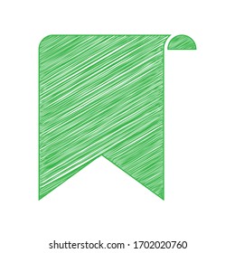 Signo de marcador. Ícono de garabato verde con contorno sólido sobre fondo blanco.  Ilustración.