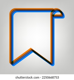 Bookmark sign. Stroked Icon in orange, azure and old lavender Colors at gray Background. Illustration.