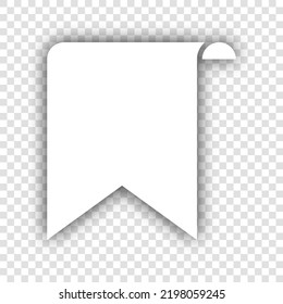 Bookmark sign. White Icon with dropped natural gray Shadow at transparent Background. Illustration.