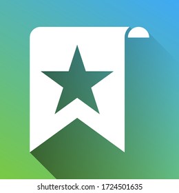 Bookmark sign. White Icon with gray dropped limitless shadow on green to blue background. Illustration.