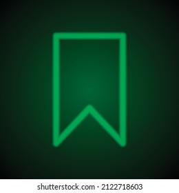 Bookmark simple icon. Flat desing. Green neon on black background with green light.ai