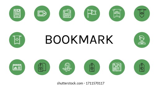 Lesezeichen einfache Symbole gesetzt. Enthält Symbole wie Lesezeichen, Preistag, Banner, Band, Finanzbuch, Marketing, kann für Web, Handy und Logo verwendet werden