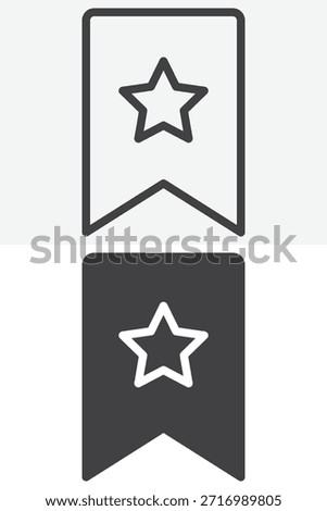 Bookmark star favorite icon set in different style. Line outline and solid icon shapes. Editable stroke vector sign and symbol. Bookmark icon for saving and favorites UI.