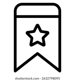 Bookmark star icon Black and white outline vector