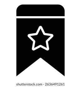 Bookmark star icon Flat outline fill black and white
