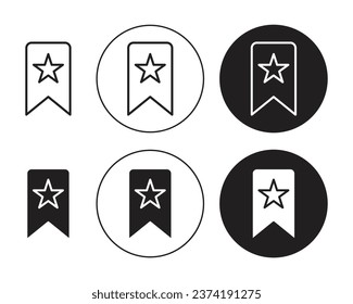 Bookmark star line icon set in black color for ui designs.