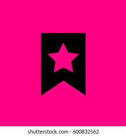 Bookmark star vector icon. Black icon on pink background