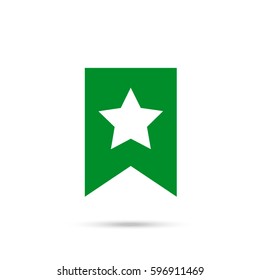 Bookmark star vector icon. Green icon and gray shadow 