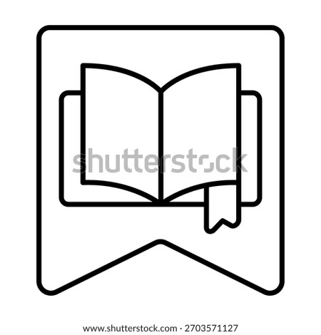 Bookmark sticker with book thin line icon, book festival concept. Vector graphics. Sticker of textbook reading, bookmark sign on white background, outline style icon for mobile or web design